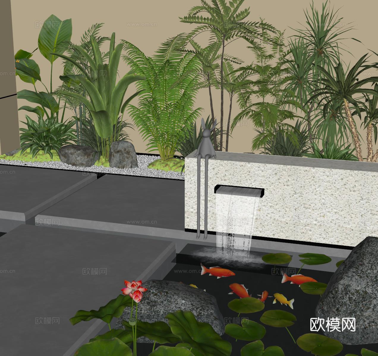 现代室内景观造景 景观植物 室内水景su模型
