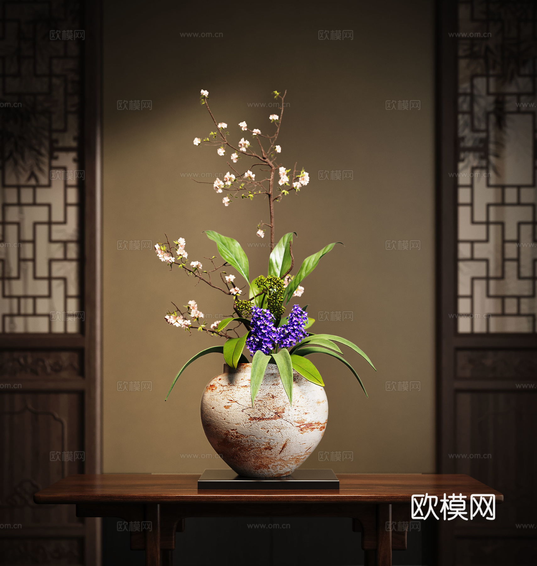 新中式禅意花瓶 花艺摆件 插花su模型