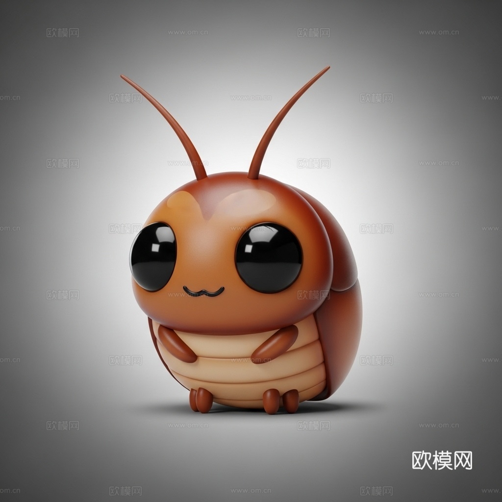 蟑螂 小强 昆虫 可爱 手办 3D打印3d模型下载（渲染图1）