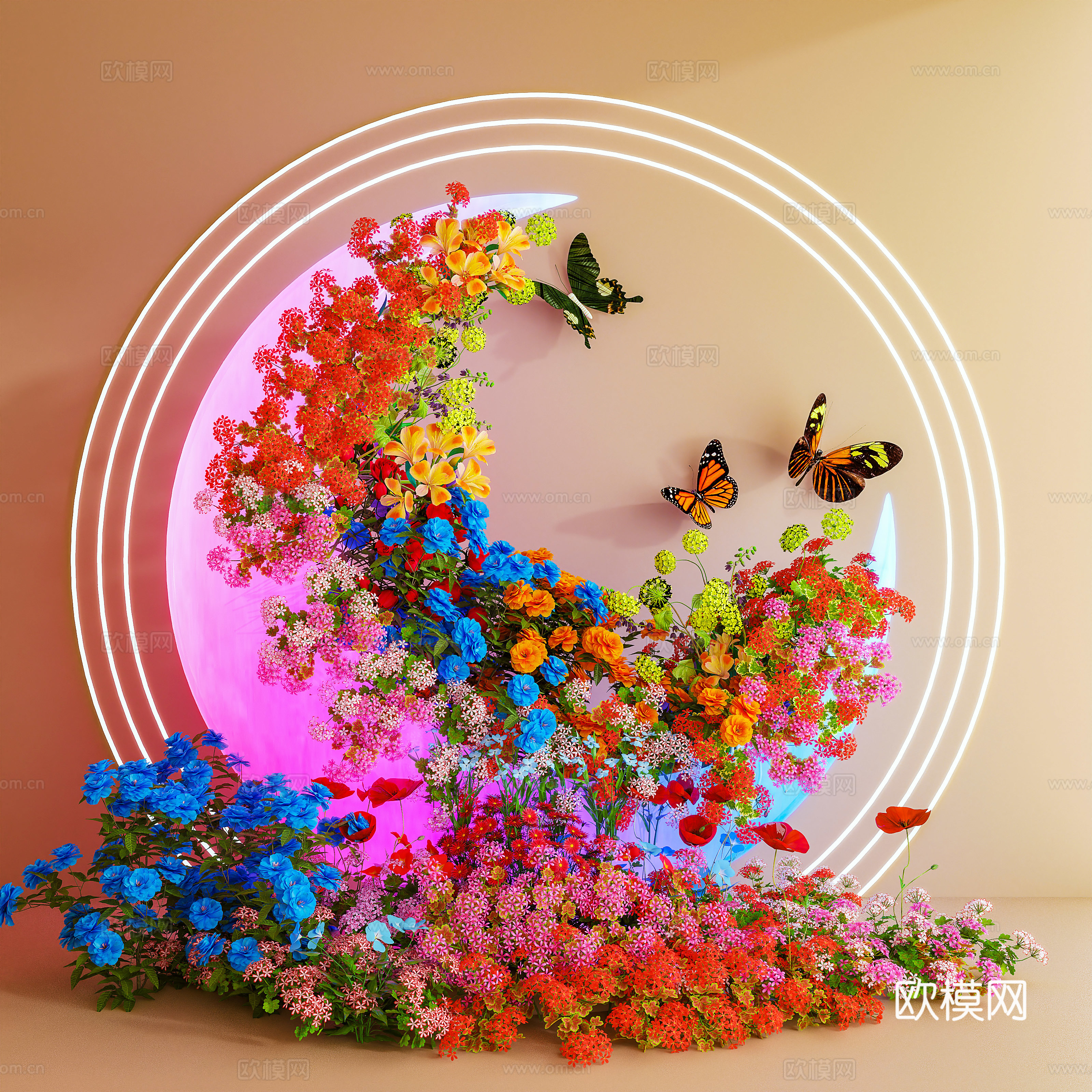 艺术装置 美陈 花艺装置 月亮 摆件3d模型下载