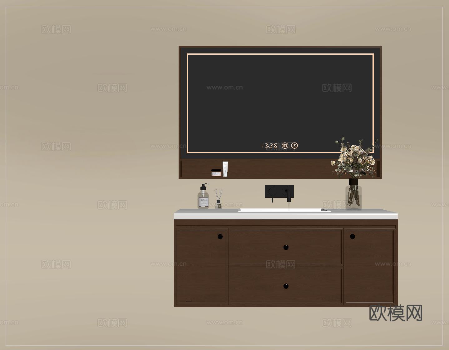 新中式浴室柜 镜柜 卫浴用品su模型