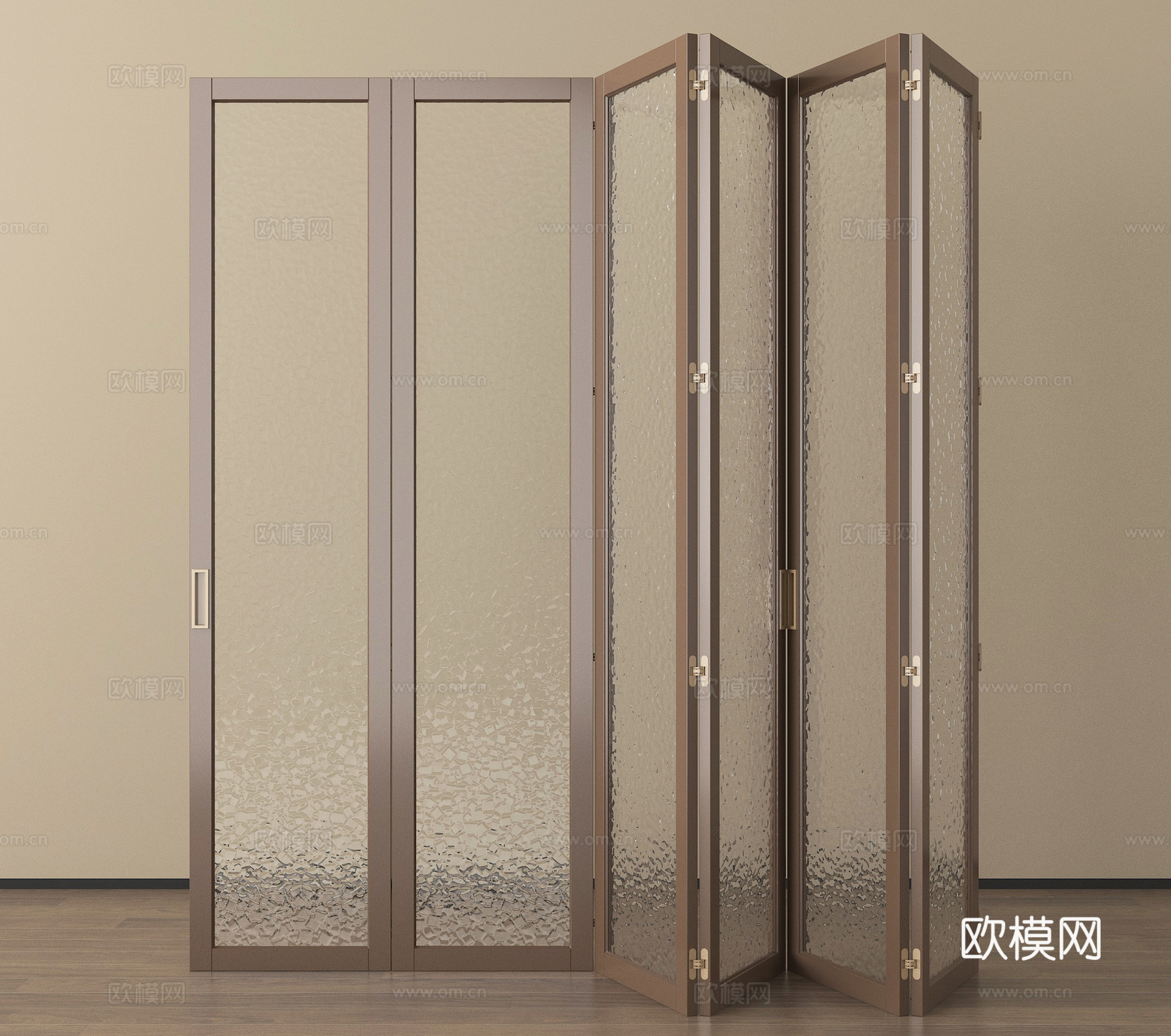 中古风折叠门 磨砂玻璃折叠门su模型