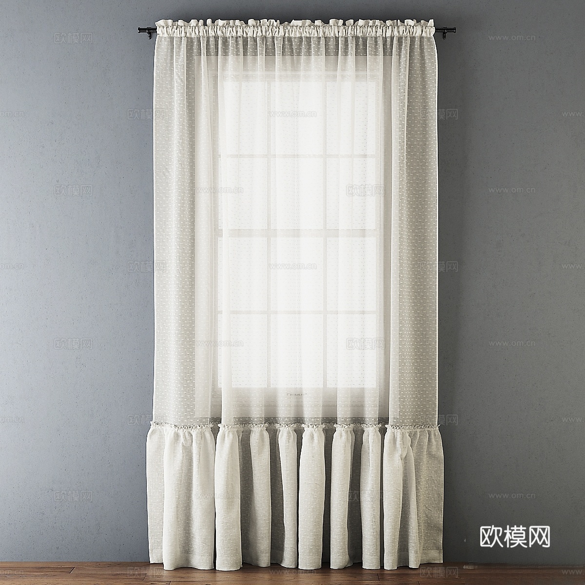 荷叶边棉质纱帘3d模型