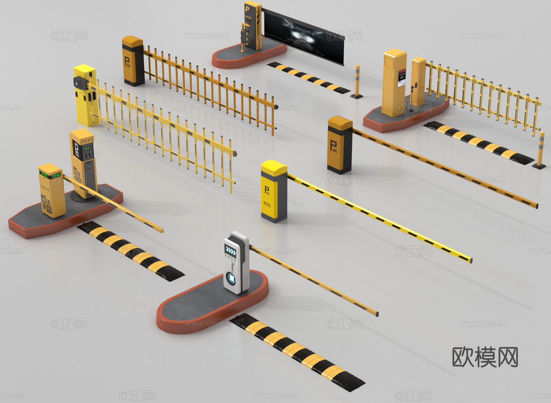 现代道闸门禁机闸机 停车感应升降杆 减速带su模型