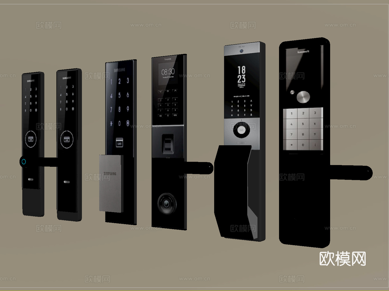 现代密码锁 指纹锁 智能门锁su模型