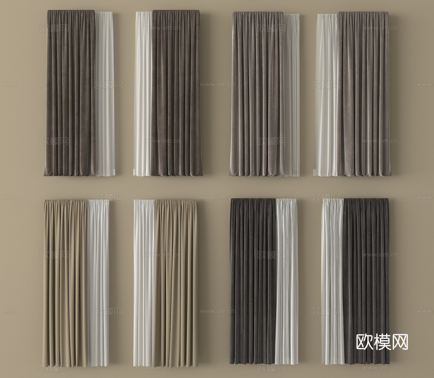 现代窗帘 纱帘 布帘 褶帘su模型