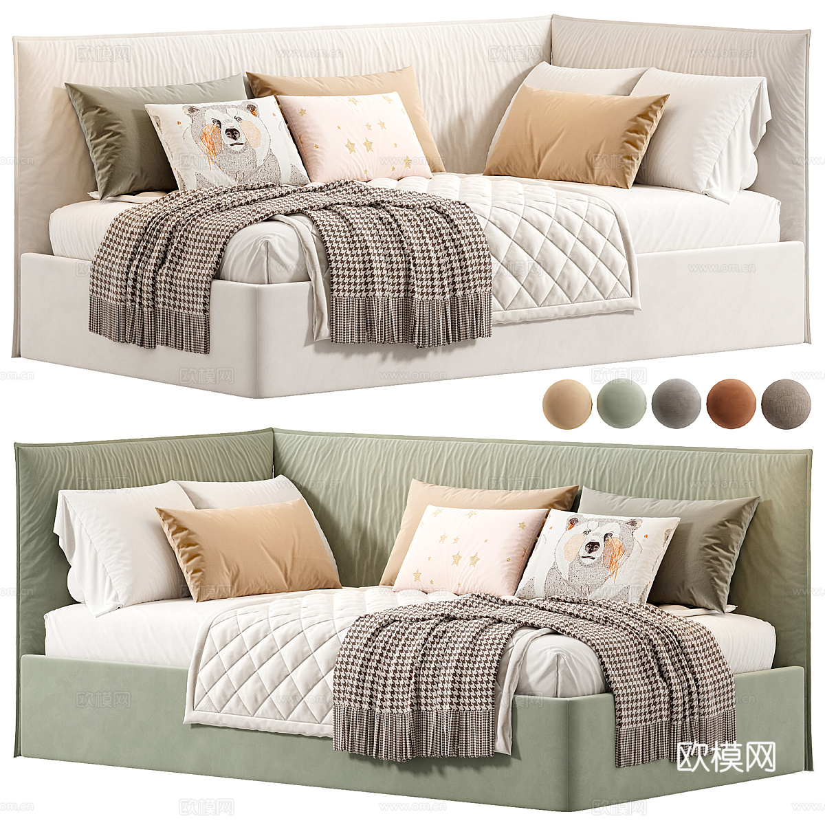 现代 Tami 儿童布艺沙发床3d模型下载（渲染图3）