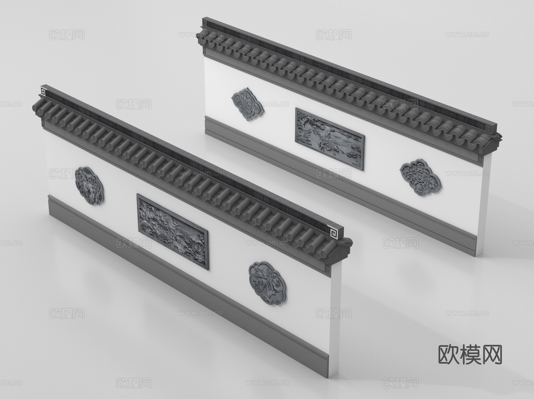 新中式围墙 景墙 围墙 古建围墙3d模型下载