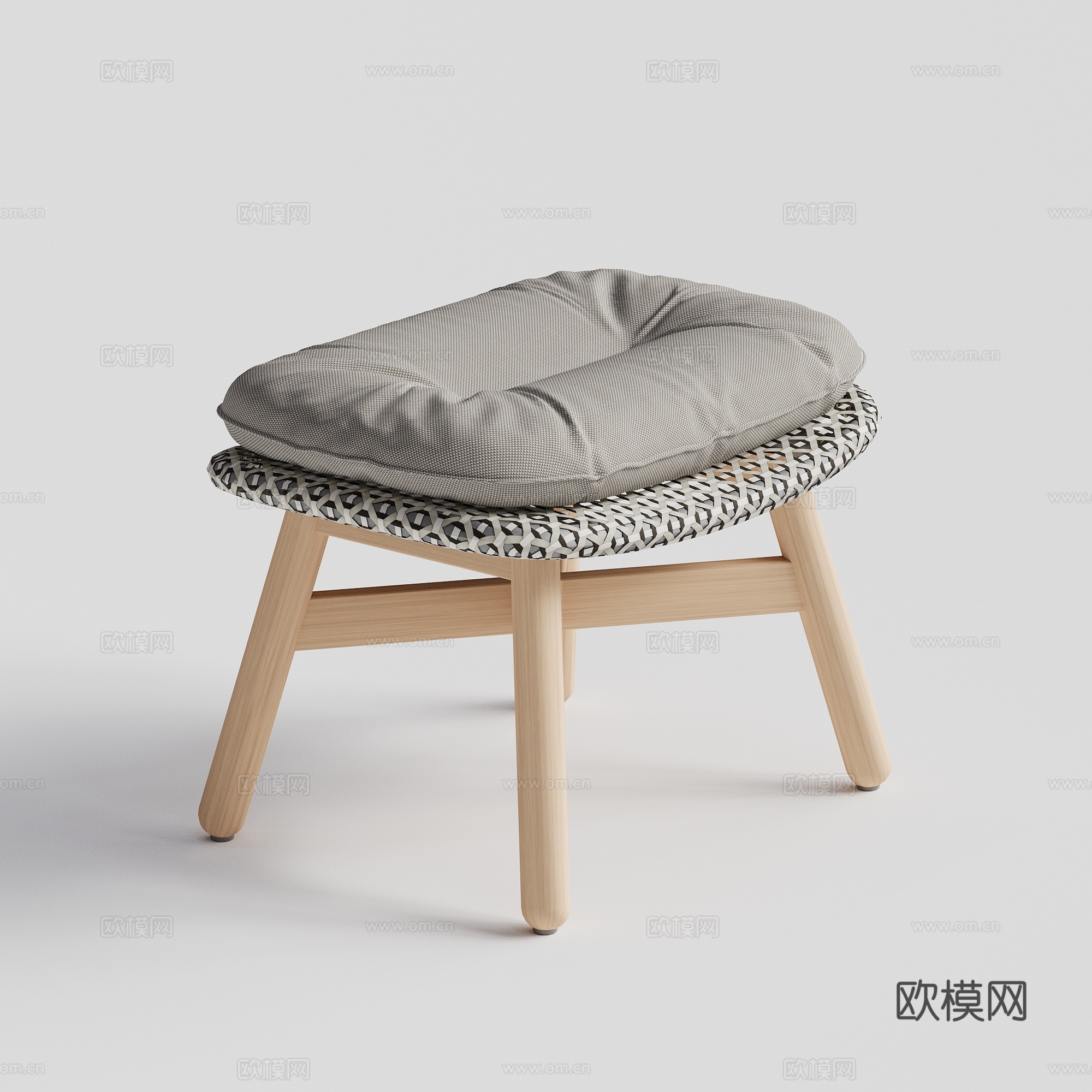 DEDON - 现代户外凳 藤编柚木脚踏su模型