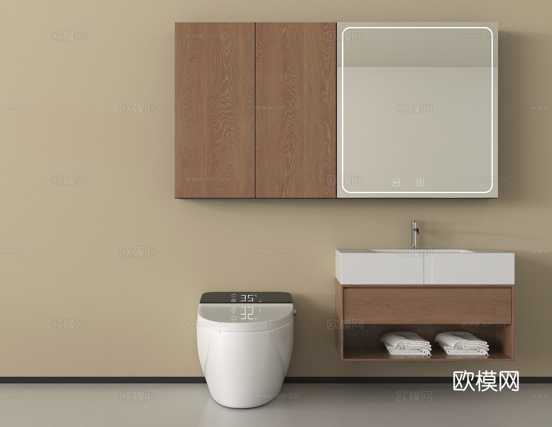 现代浴室柜 浴柜 洗手台 镜柜 马桶su模型