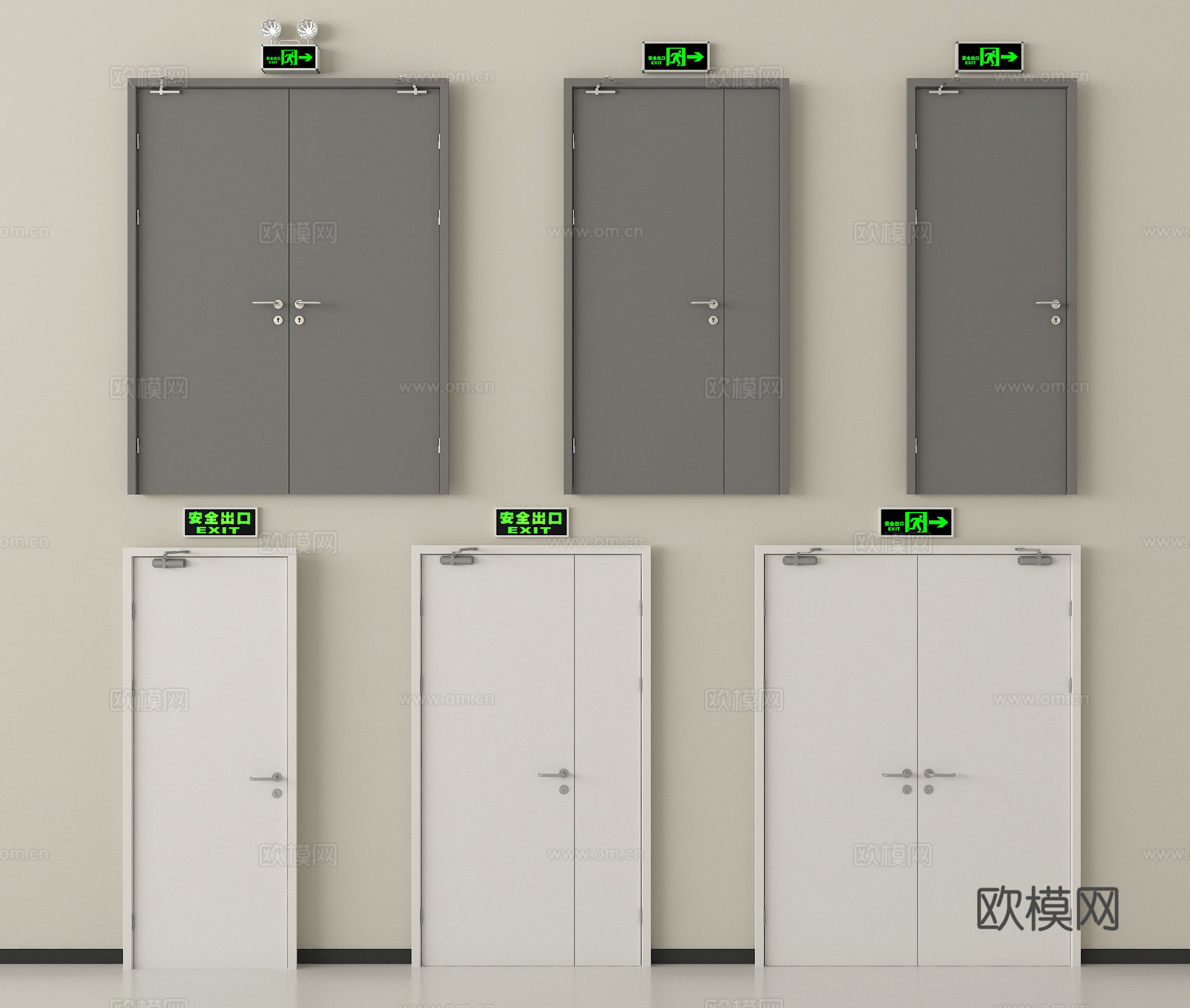 现代消防门 防火门 安全出口su模型