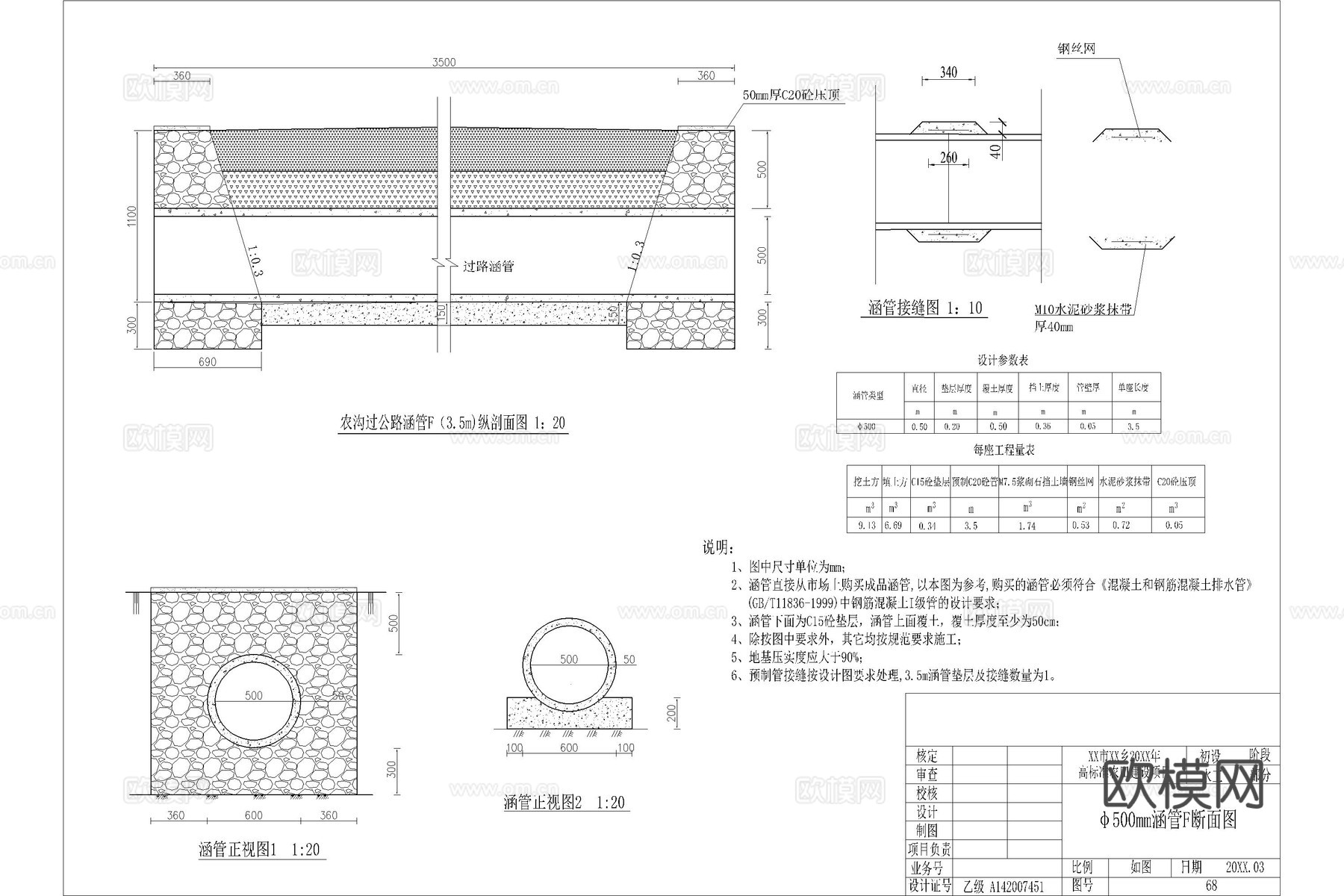涵管 涵洞 箱涵 地下给排水涵管 过路涵洞cad施工图