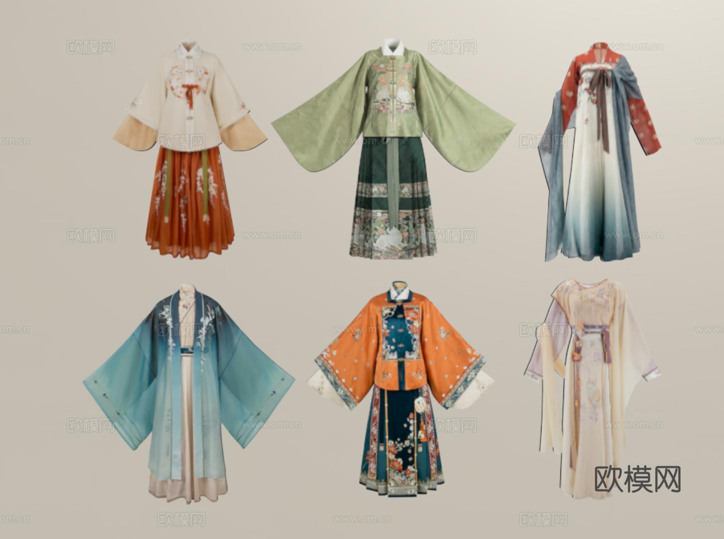 现代衣服服饰 衣裳 裙子 汉服 汉装su模型
