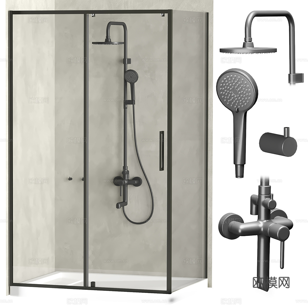 淋浴房 花洒3d模型下载（渲染图1）