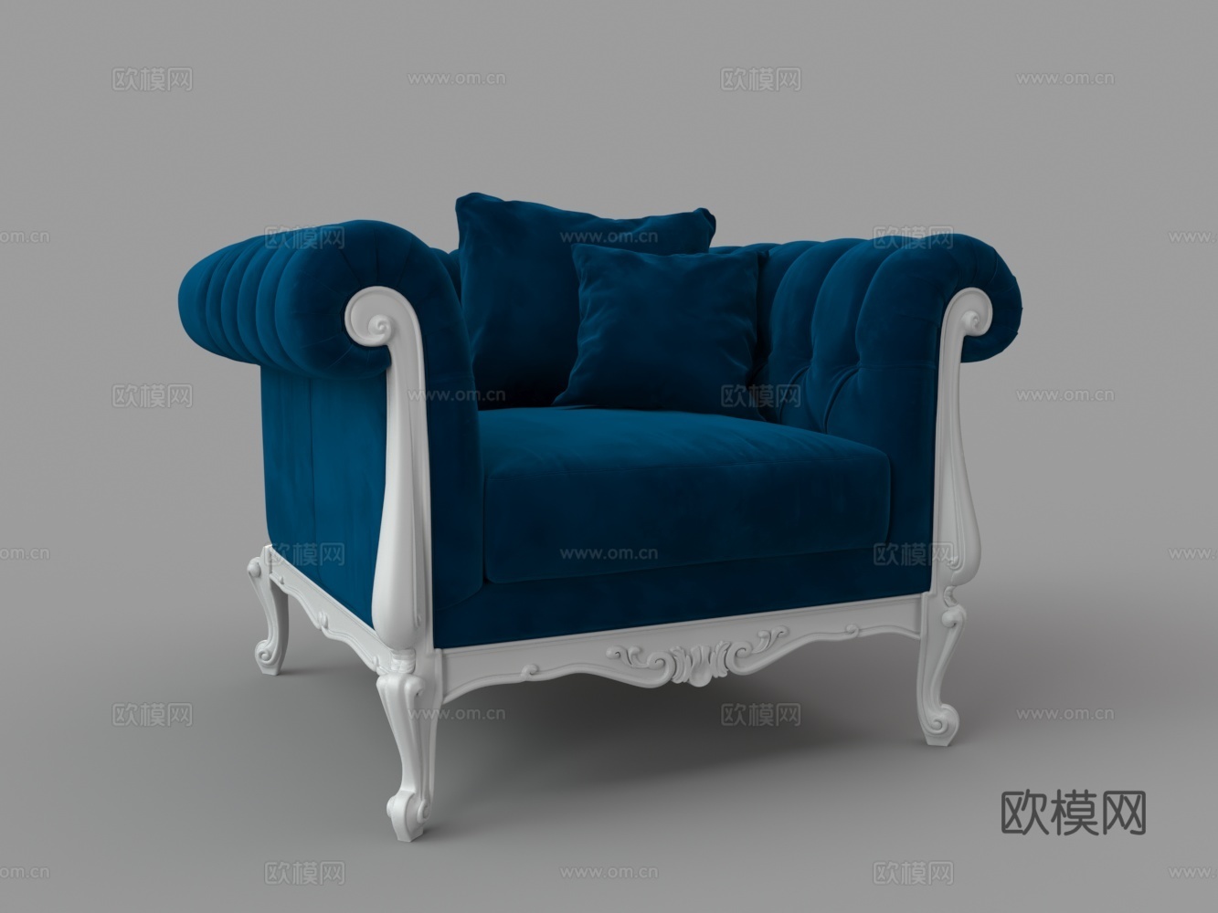 欧式绒布单人沙发3d模型下载