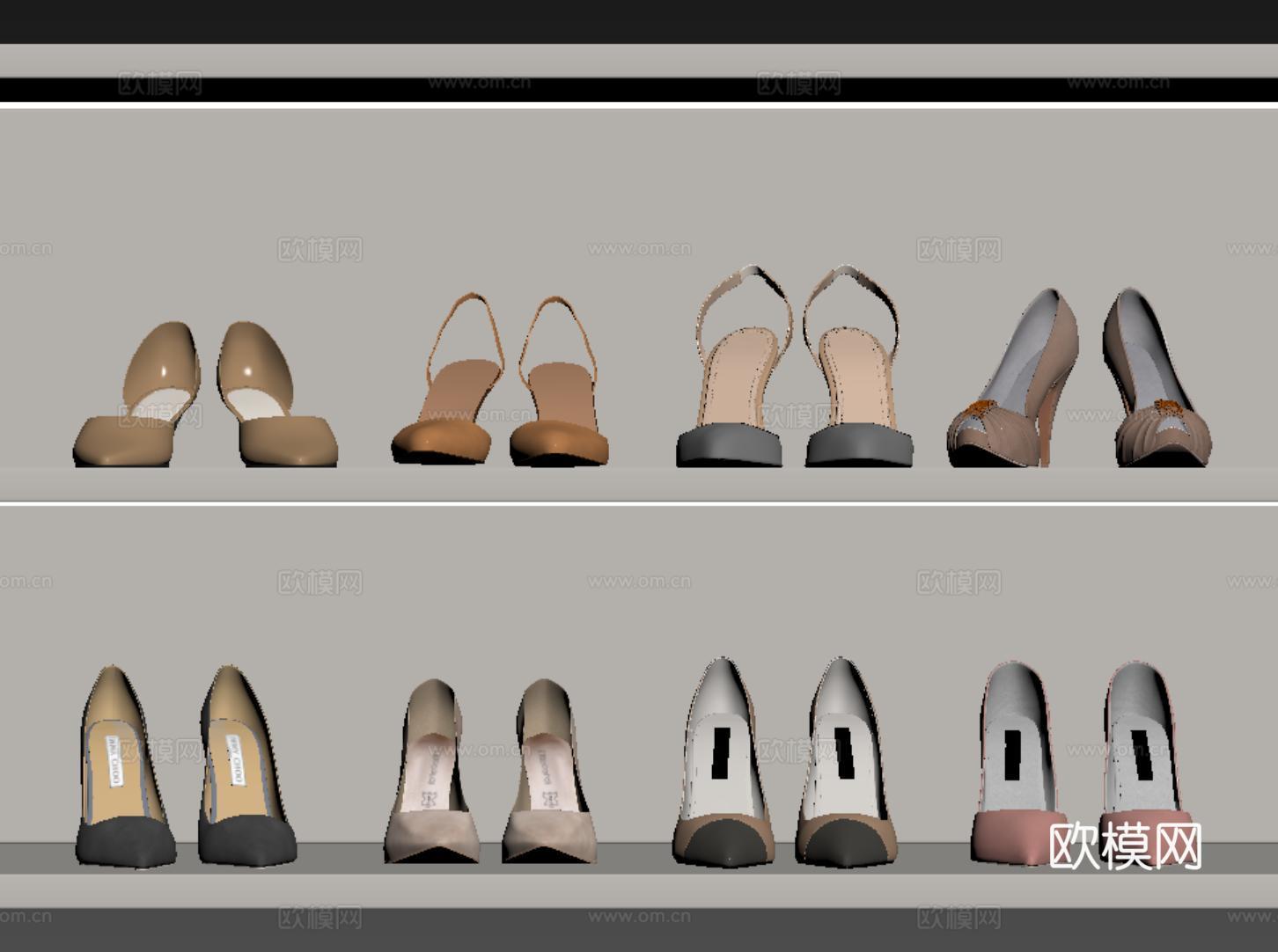 现代皮质高跟鞋 高跟凉鞋 女士鞋子su模型