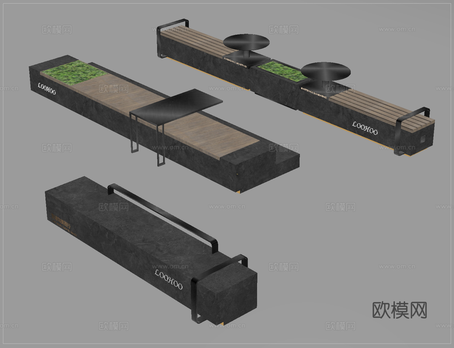 现代户外景观座椅 长凳 木材 长条形su模型