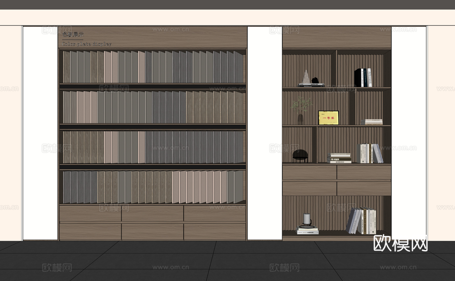 现代全屋定制展厅色板柜 木作展厅色板柜 证书柜  装饰柜su模型