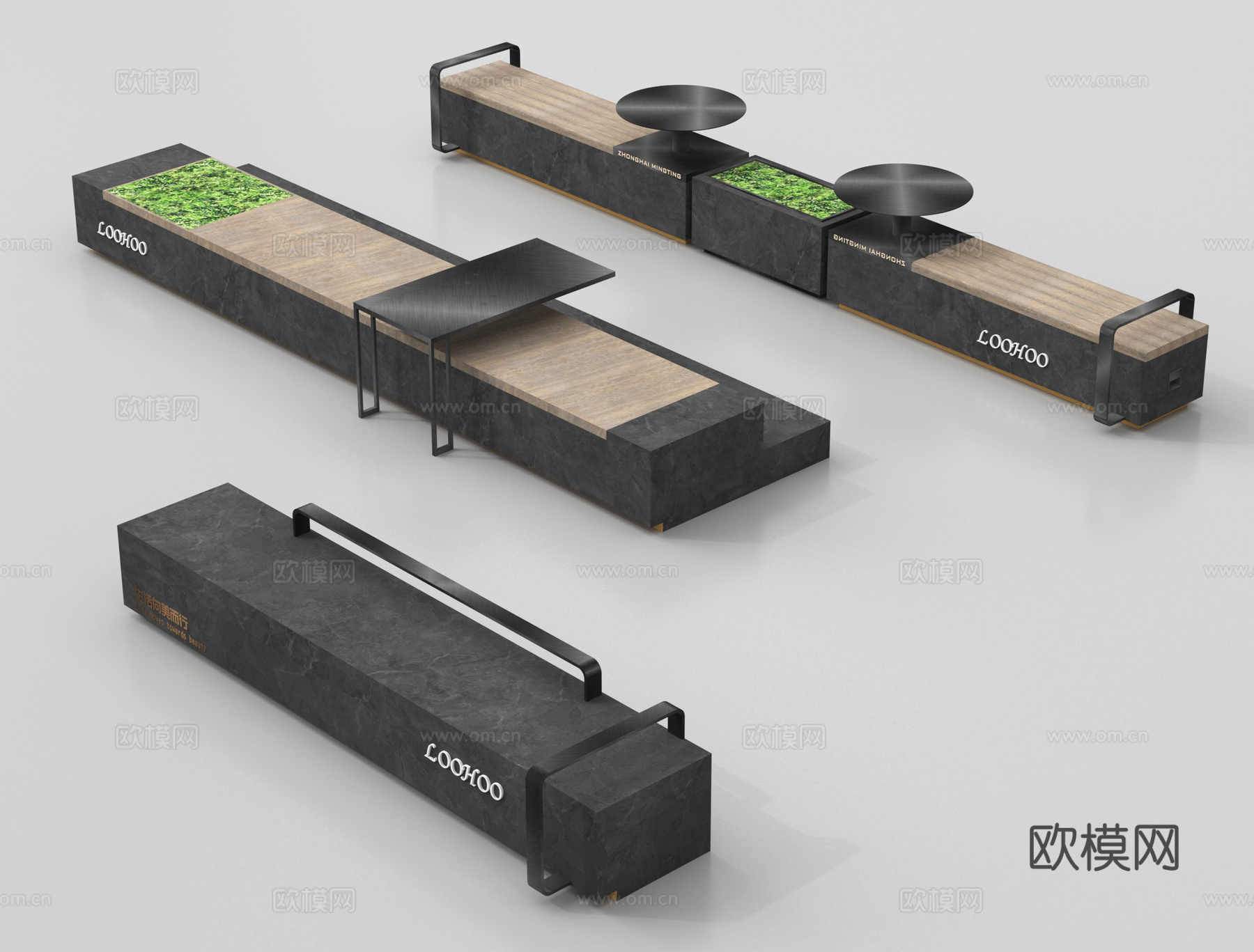 现代户外景观座椅 长凳 木材 长条形su模型