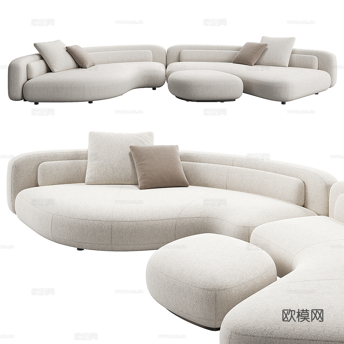Minotti Bezier 布艺组合休闲沙发3d模型下载（渲染图2）