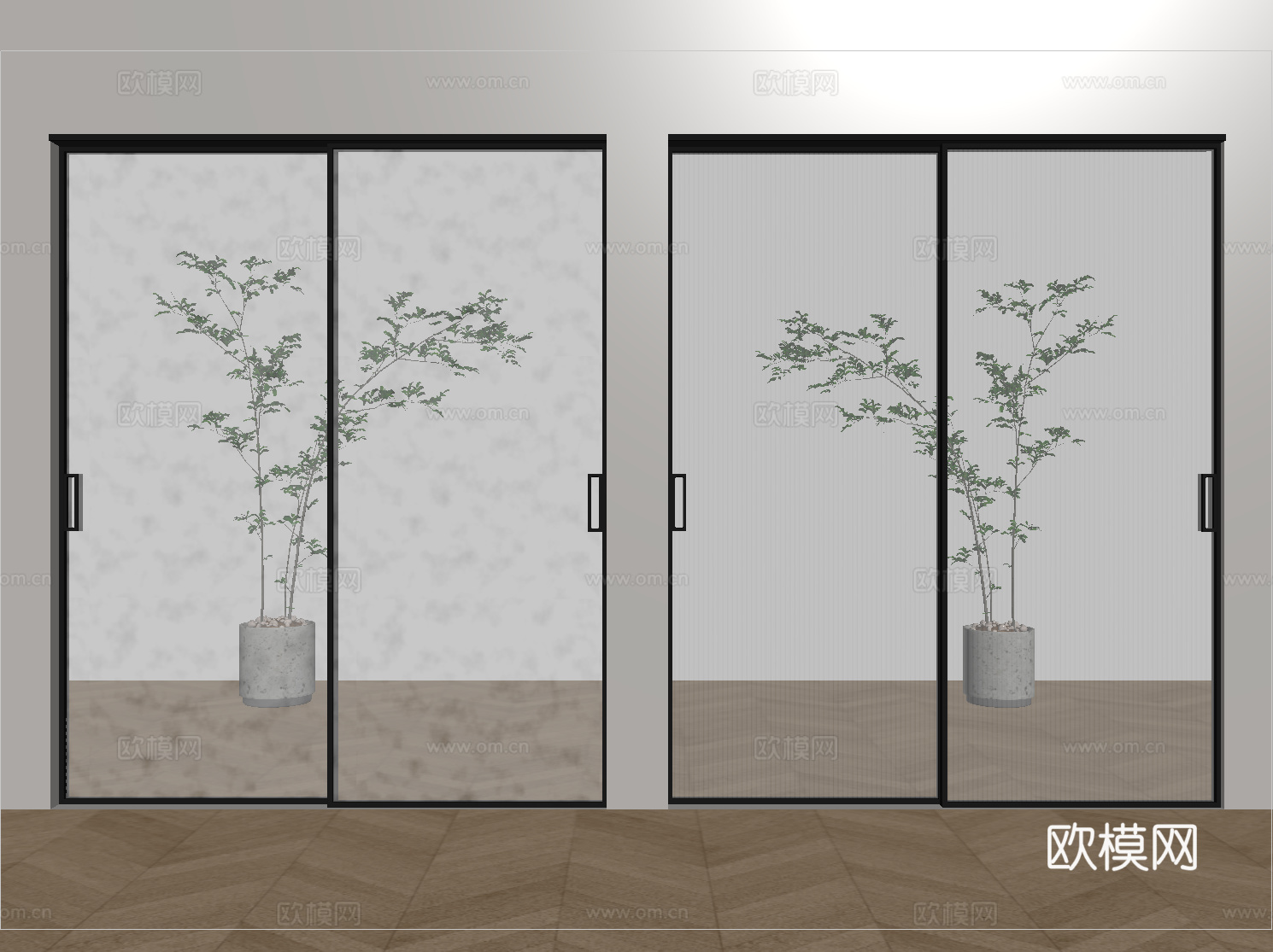 现代玻璃推拉门  磨砂玻璃推拉门 厨卫门 阳台门su模型