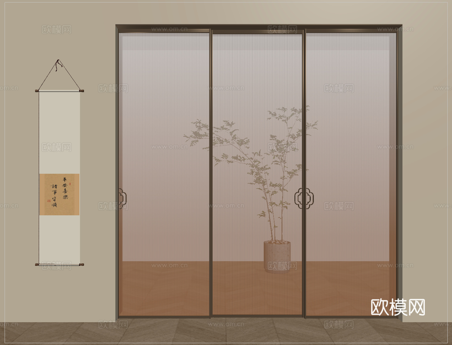 现代玻璃推拉门  长虹玻璃推拉门 厨卫门 阳台门su模型