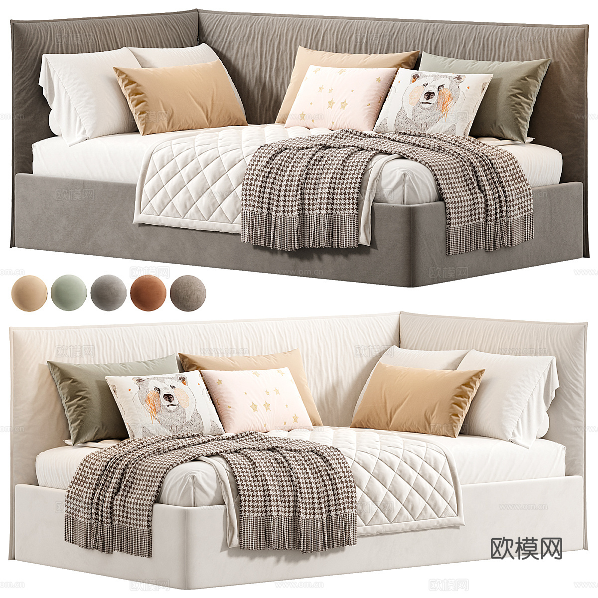现代 Tami 儿童布艺沙发床3d模型下载（渲染图4）