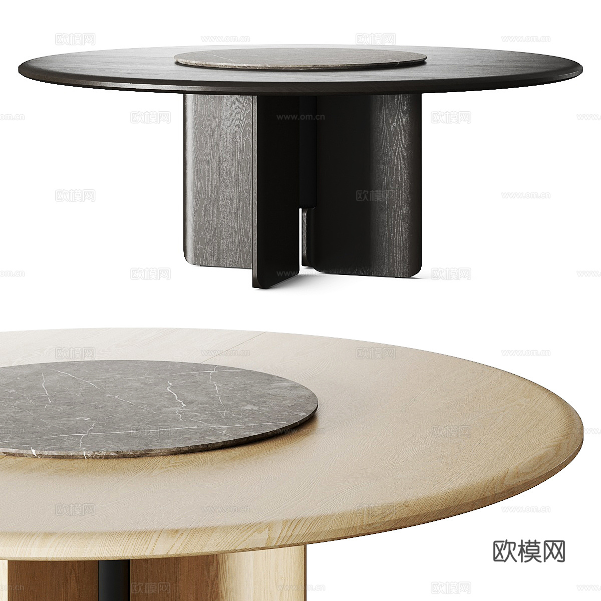 Minotti 现代木纹圆形餐桌su模型