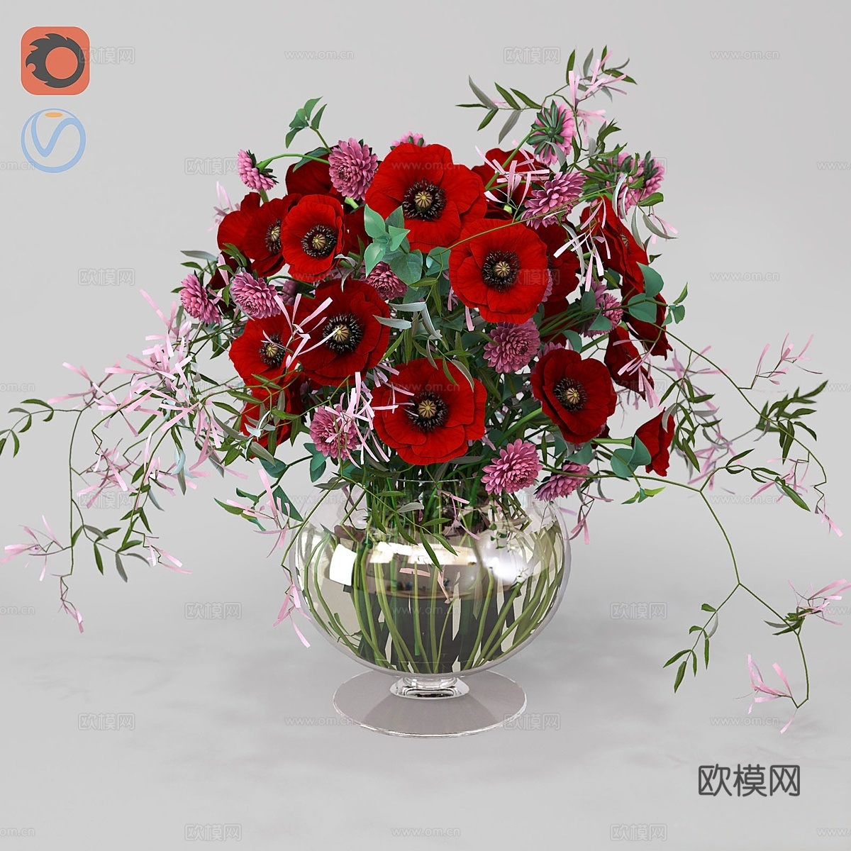 玻璃花瓶花束23d模型