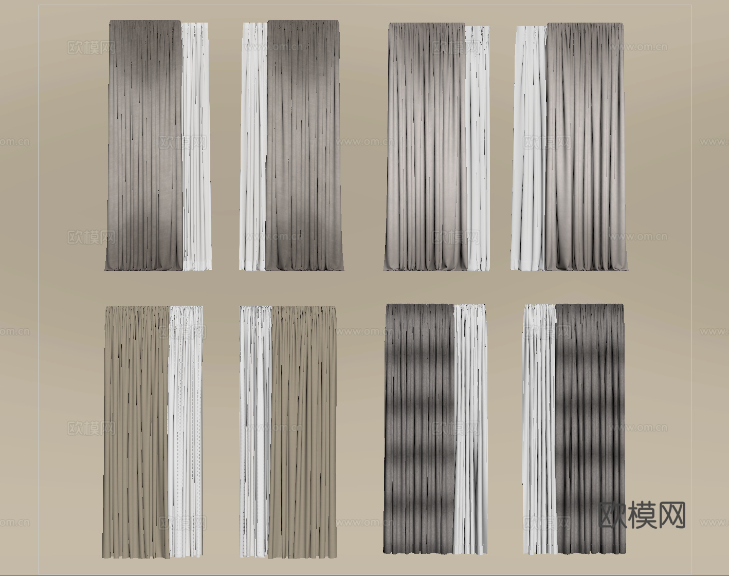 现代窗帘 纱帘 布帘 褶帘su模型