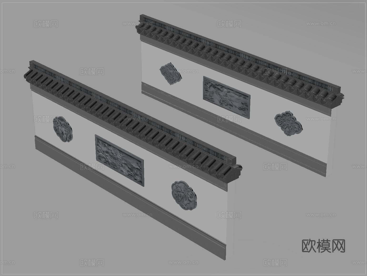 新中式围墙 景墙 围墙 古建围墙su模型