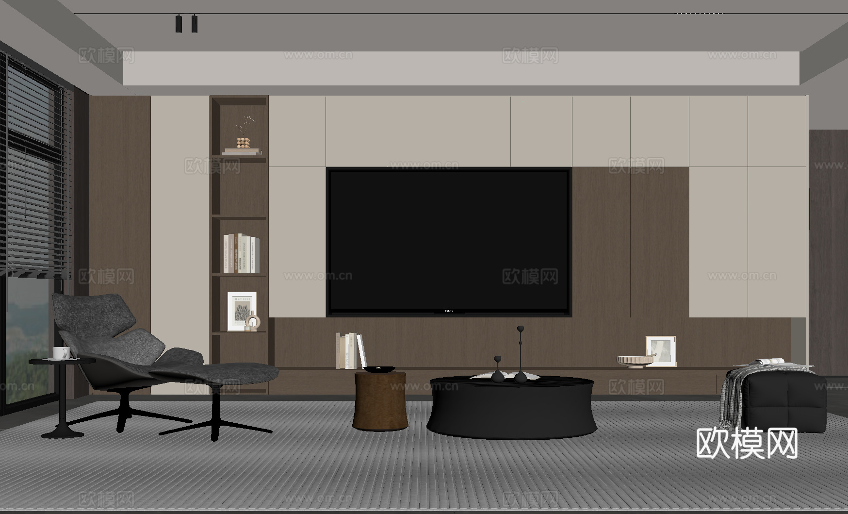 现代意式客厅 电视背景墙 电视柜 沙发茶几组合su模型