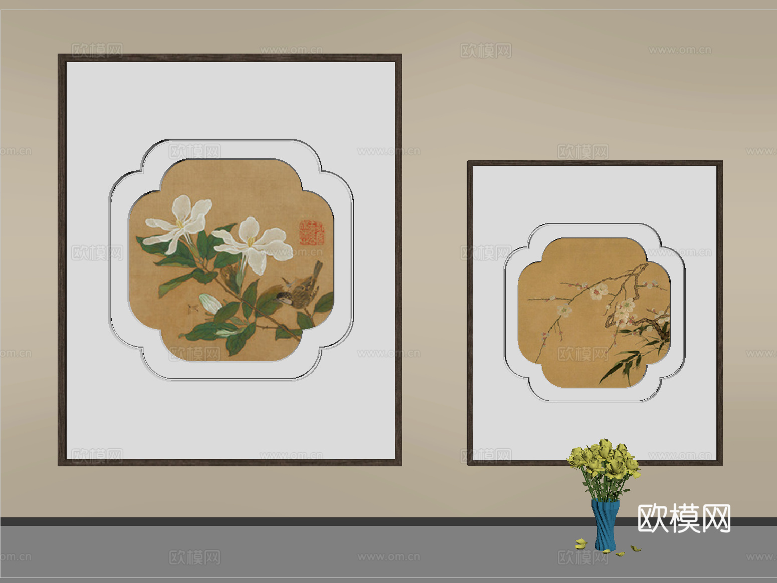 宋式美学精品组合画 装饰画su模型