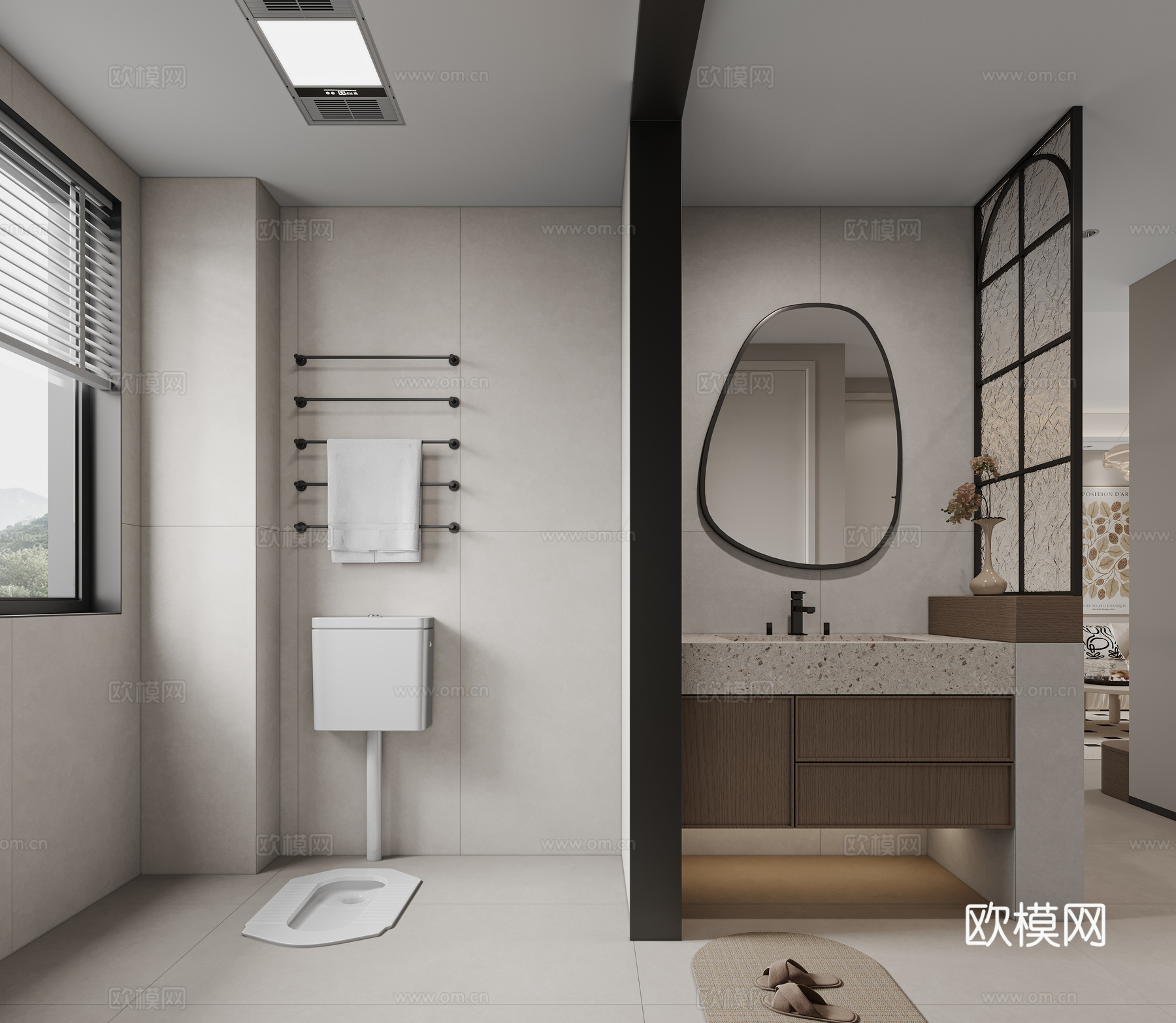 现代奶油中古风卫生间3d模型下载