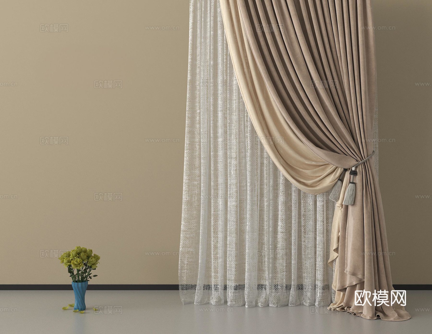现代窗帘 纱帘 布帘 褶帘su模型