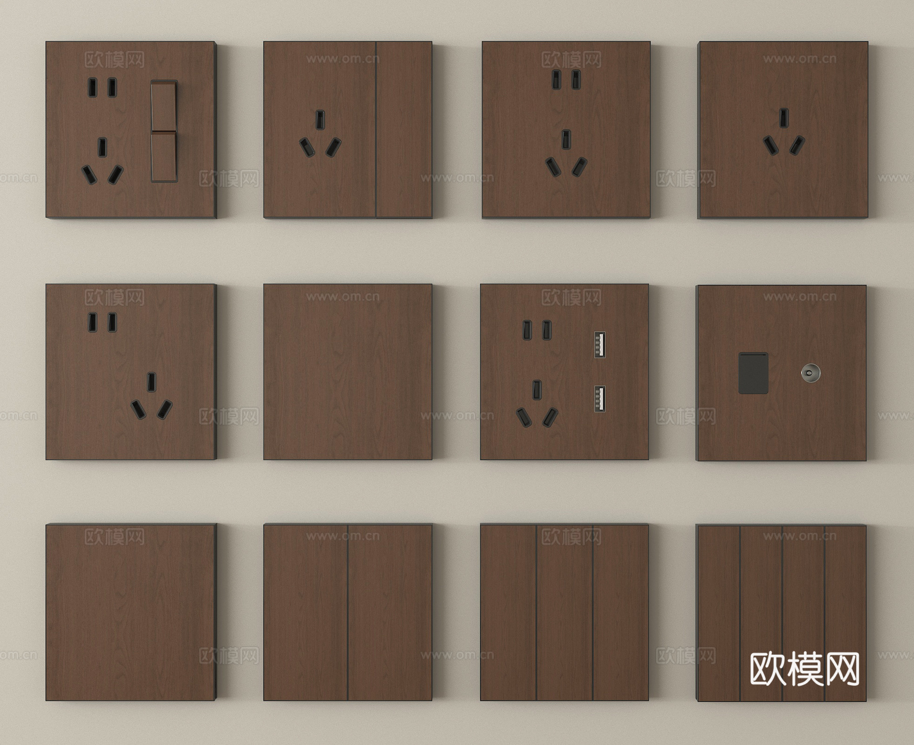 现代原木复古开关插座组合su模型