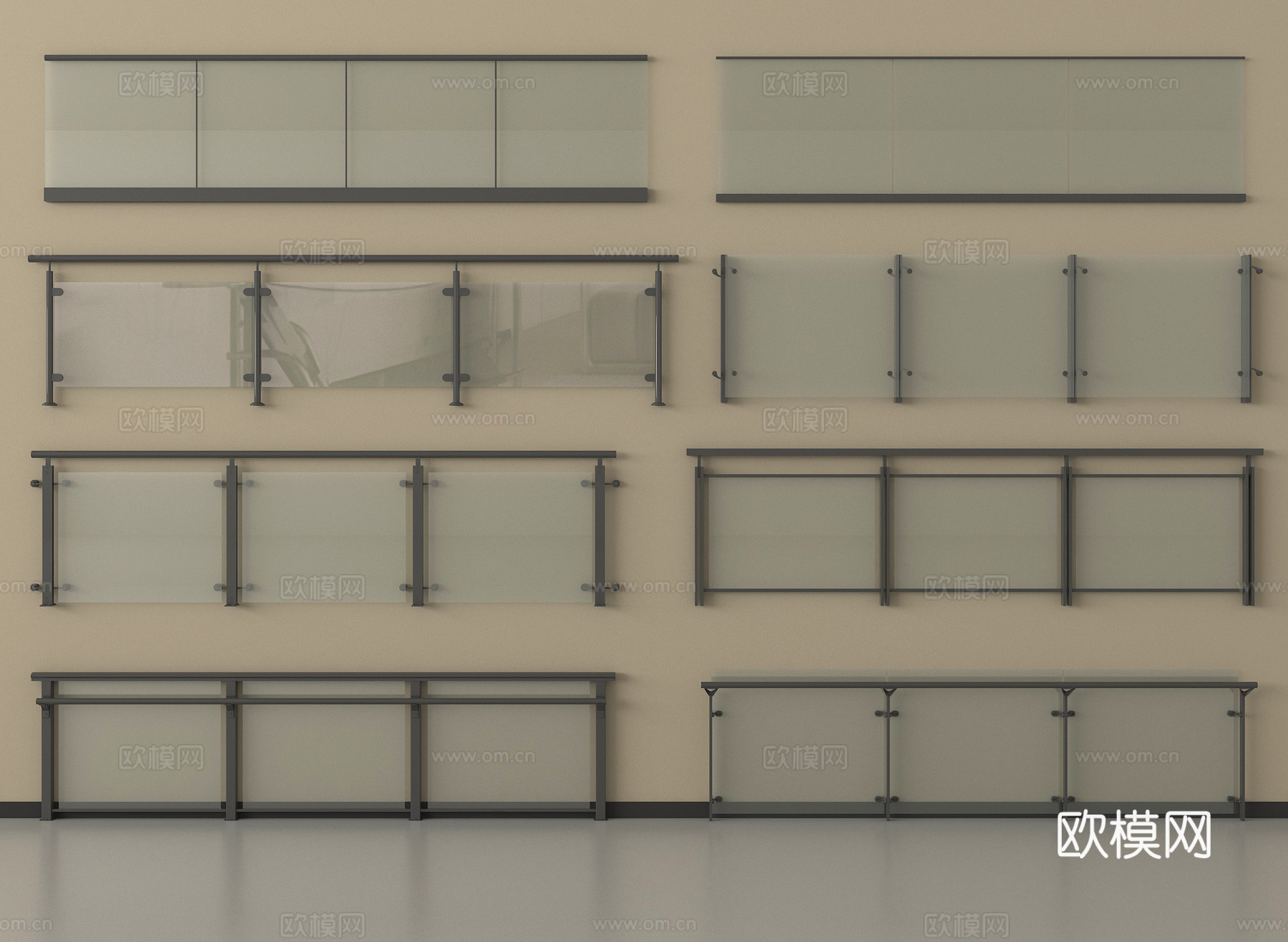 现代围栏护栏 玻璃栏杆 扶手 阳台围栏3d模型下载