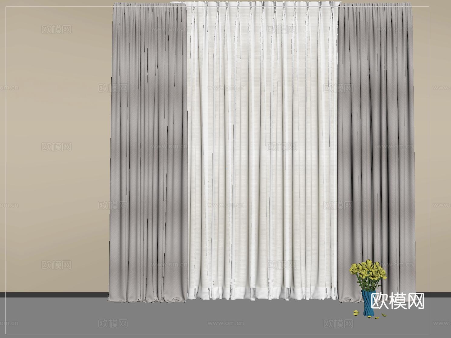 现代窗帘 纱帘 布帘 褶帘su模型