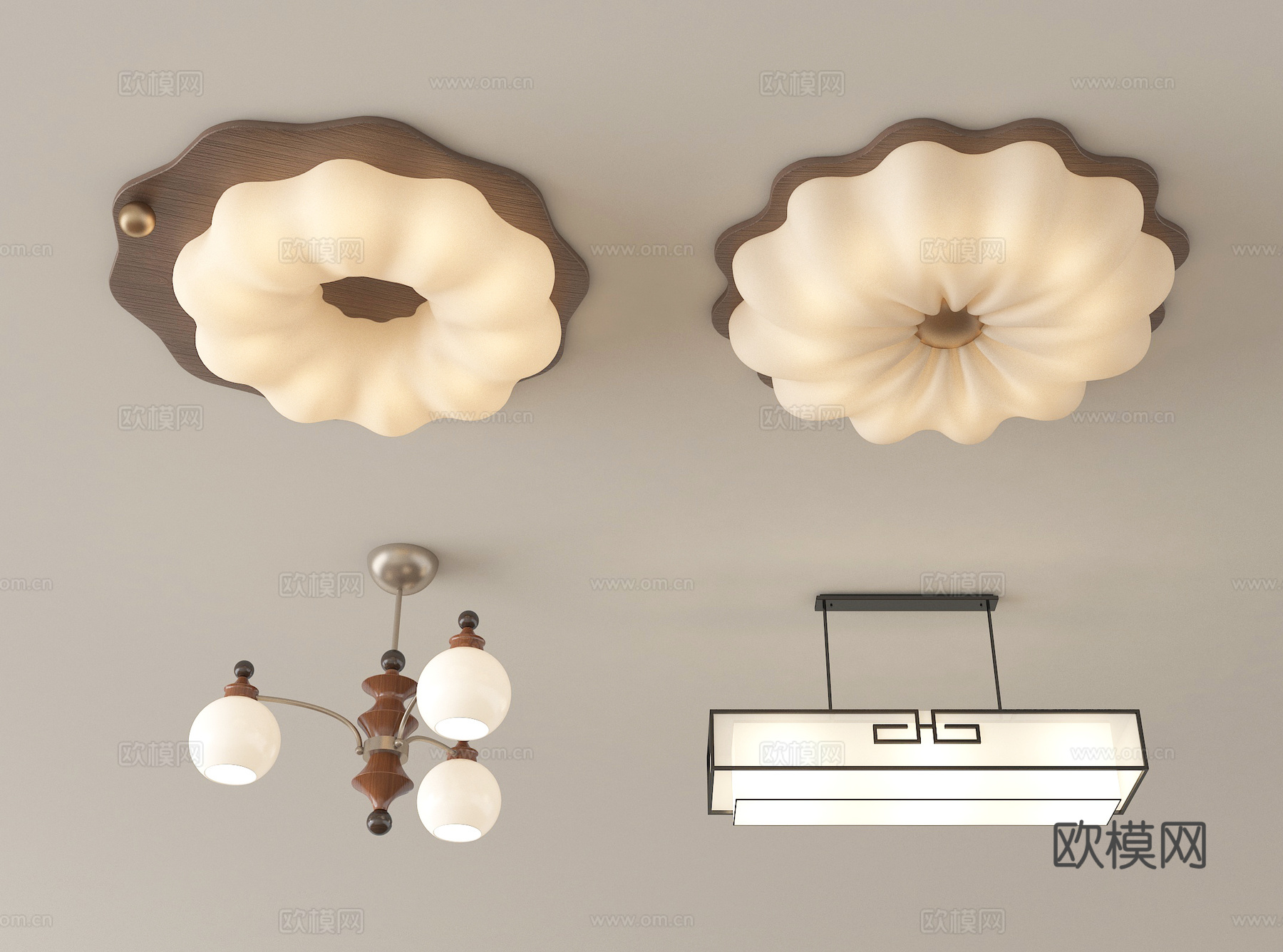 中古风吸顶灯 中式吊灯 客厅灯3d模型下载