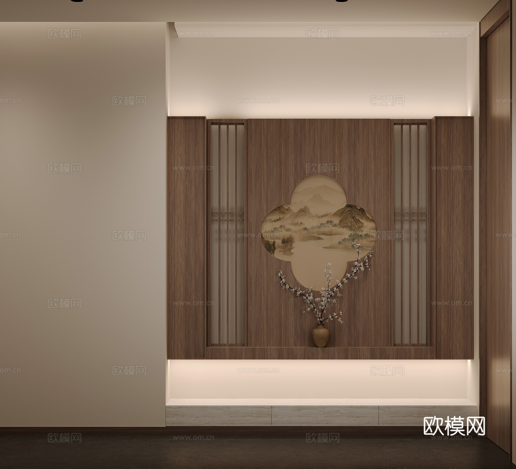 新中式玄关 过道 门厅_玄关su模型