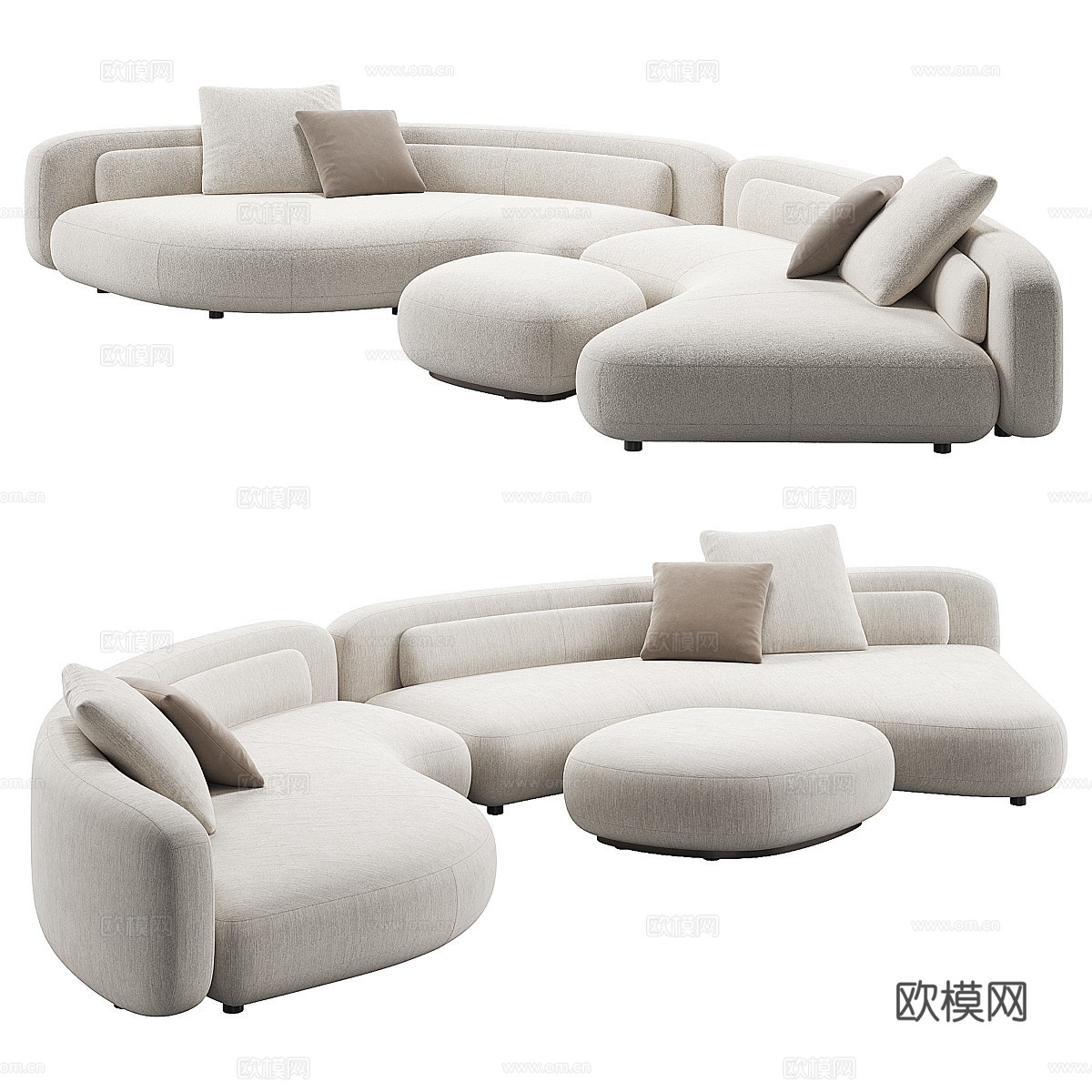Minotti Bezier 布艺组合休闲沙发3d模型下载（渲染图1）