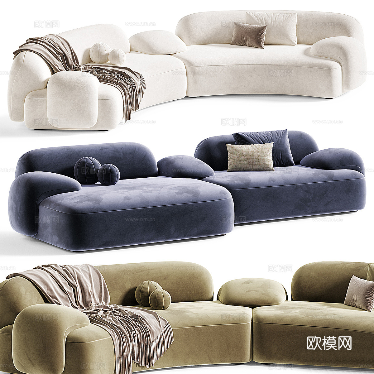 现代奶油风 AMA 布艺组合休闲沙发3d模型下载（渲染图5）