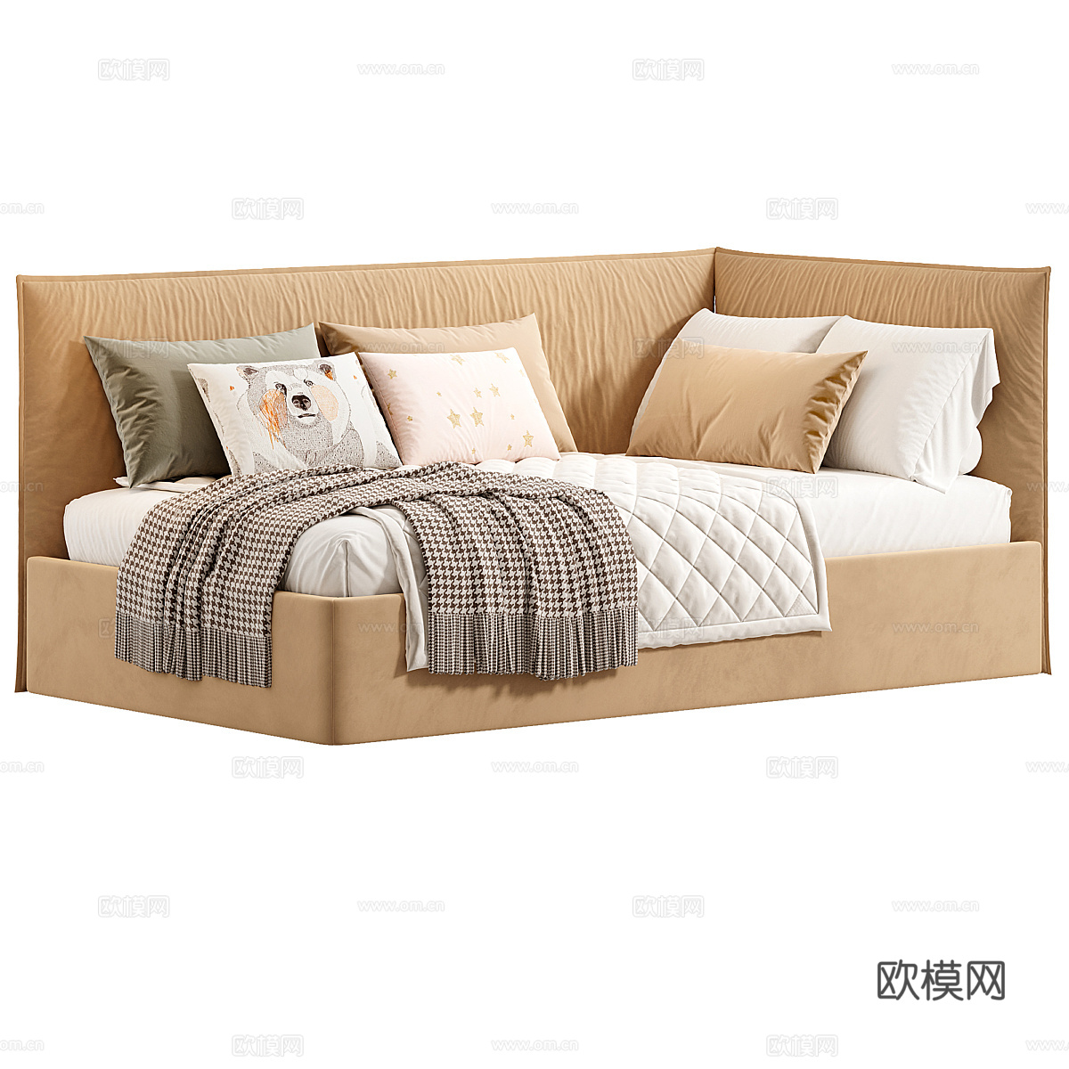 现代 Tami 儿童布艺沙发床3d模型下载（渲染图2）