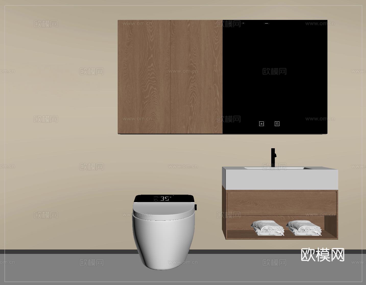 现代浴室柜 浴柜 洗手台 镜柜 马桶su模型