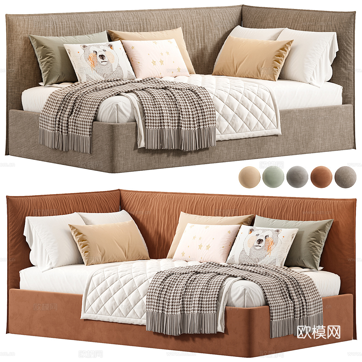 现代 Tami 儿童布艺沙发床3d模型下载（渲染图1）