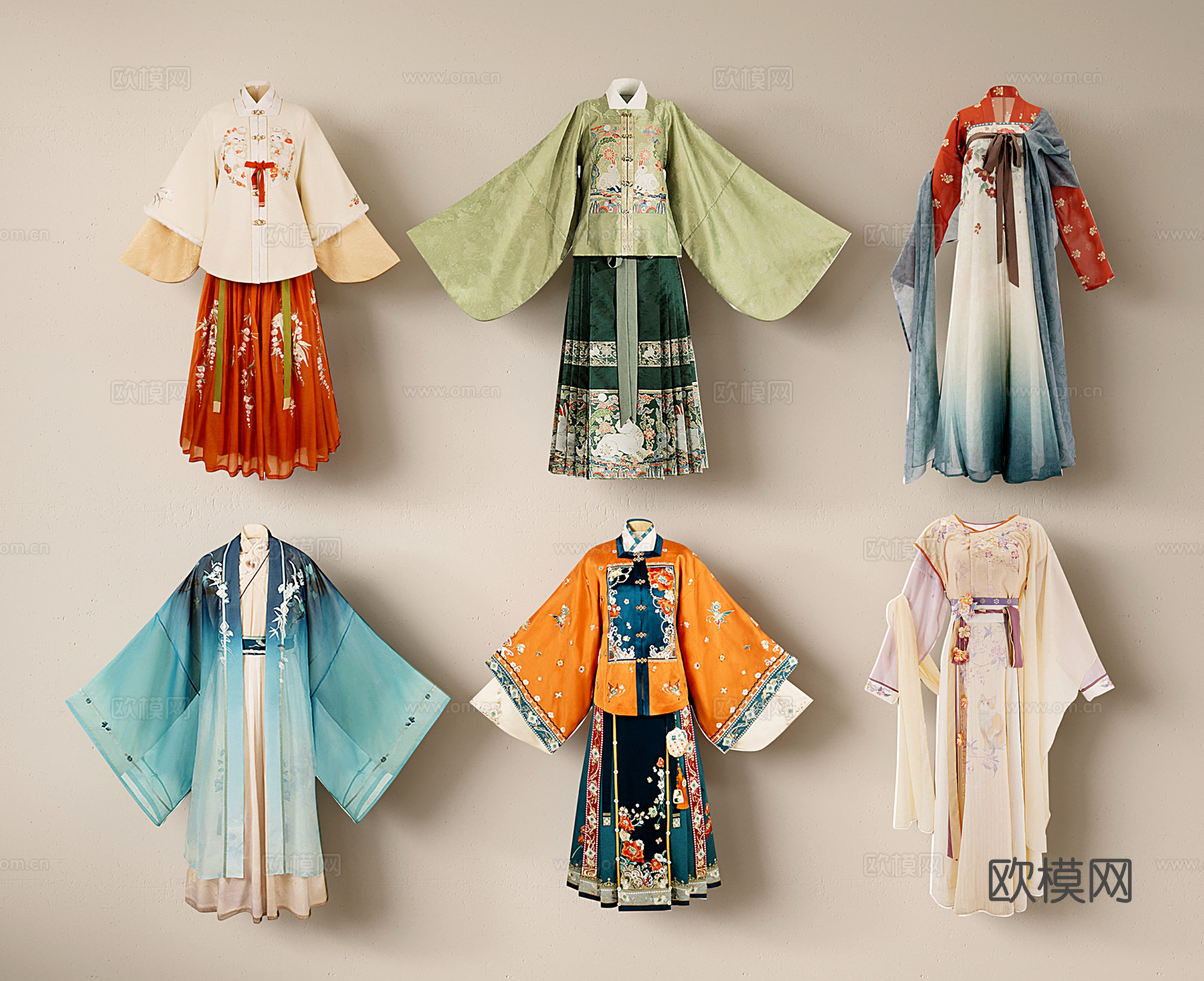 现代衣服服饰 衣裳 裙子 汉服 汉装su模型