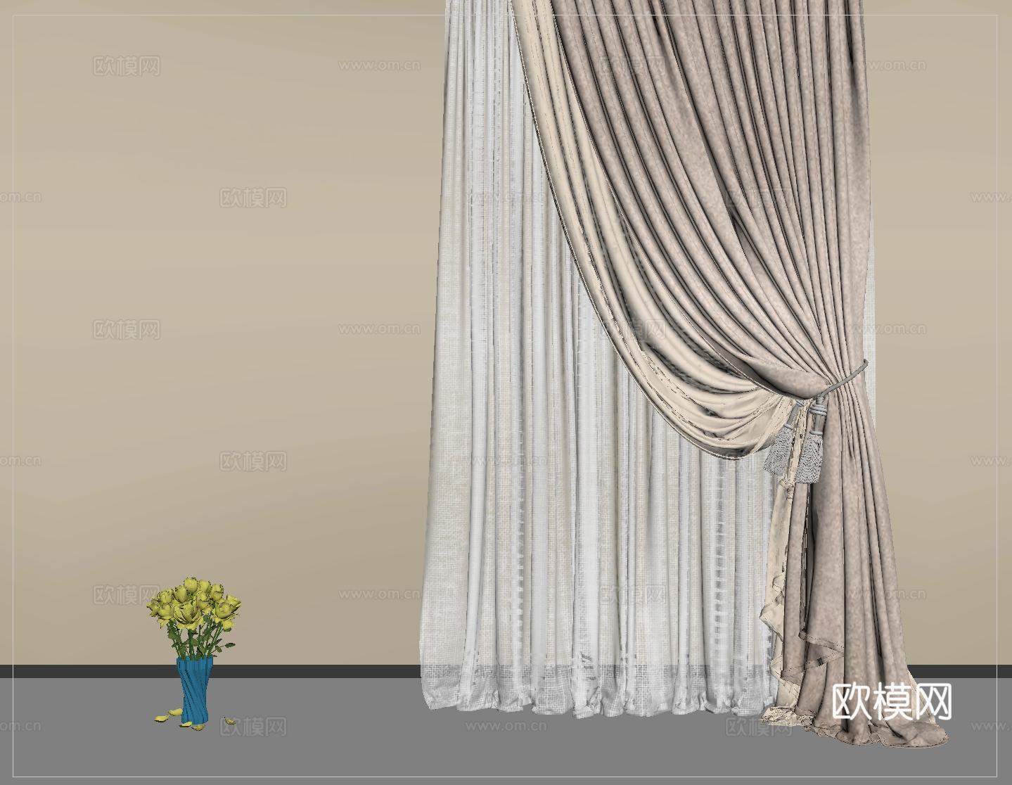 现代窗帘 纱帘 布帘 褶帘su模型
