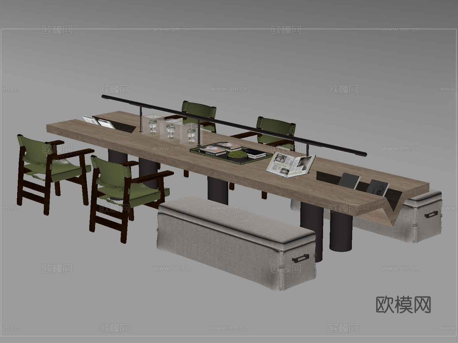 现代手工坊桌椅 实木桌椅 休闲桌椅su模型
