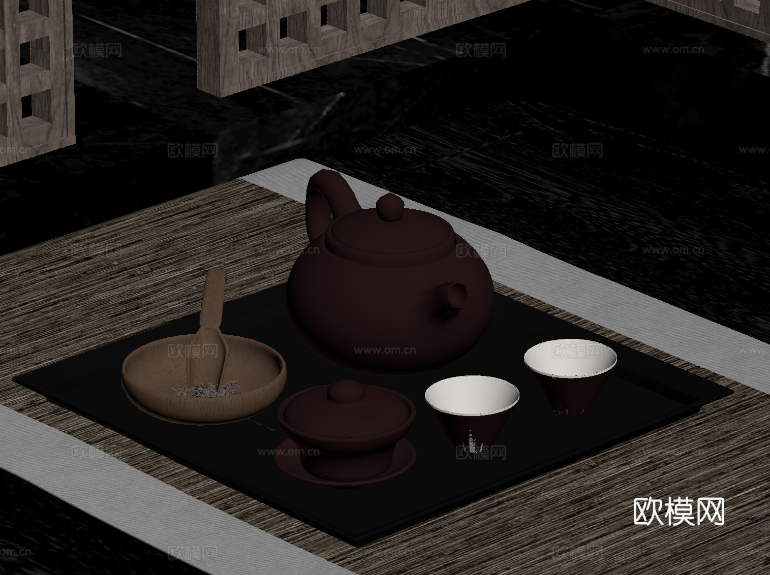 新中式茶具 茶杯 茶壶 茶叶su模型