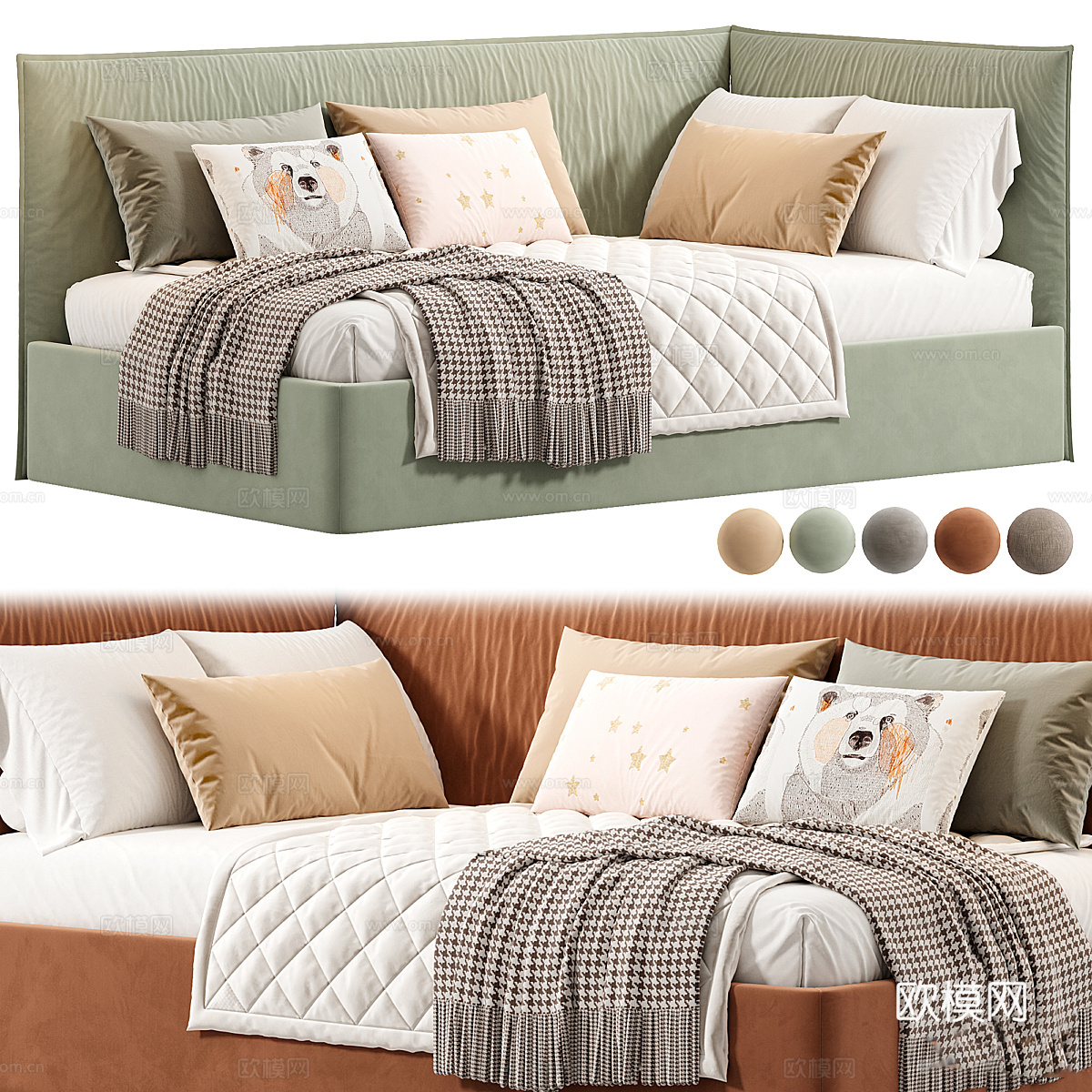 现代 Tami 儿童布艺沙发床3d模型下载（渲染图5）